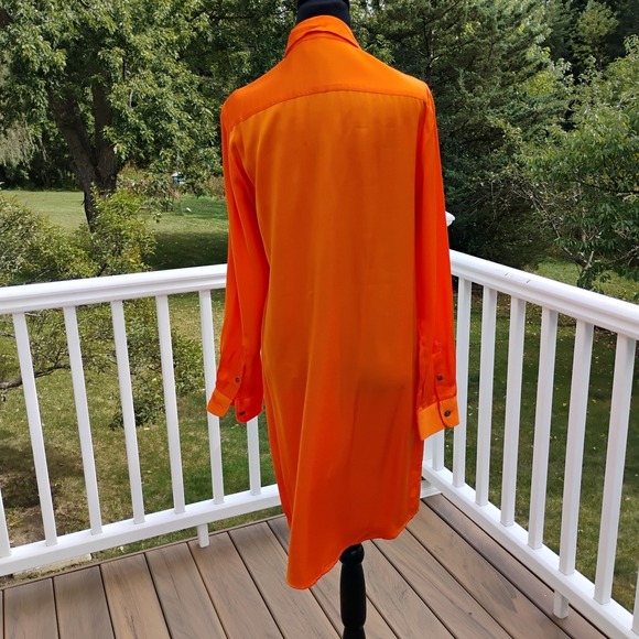 LAUREN Ralph Lauren Orange Viscose Shirt Dress Size 8 Button Front and Cuffs - Picture 5 of 10